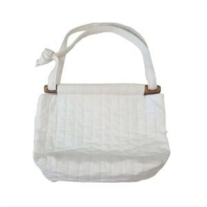 Vintage Handcrafted Quilted Cotton and Wood Cottage Purse